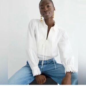 BRAND NEW J.Crew Scalloped Poplin Popover Top